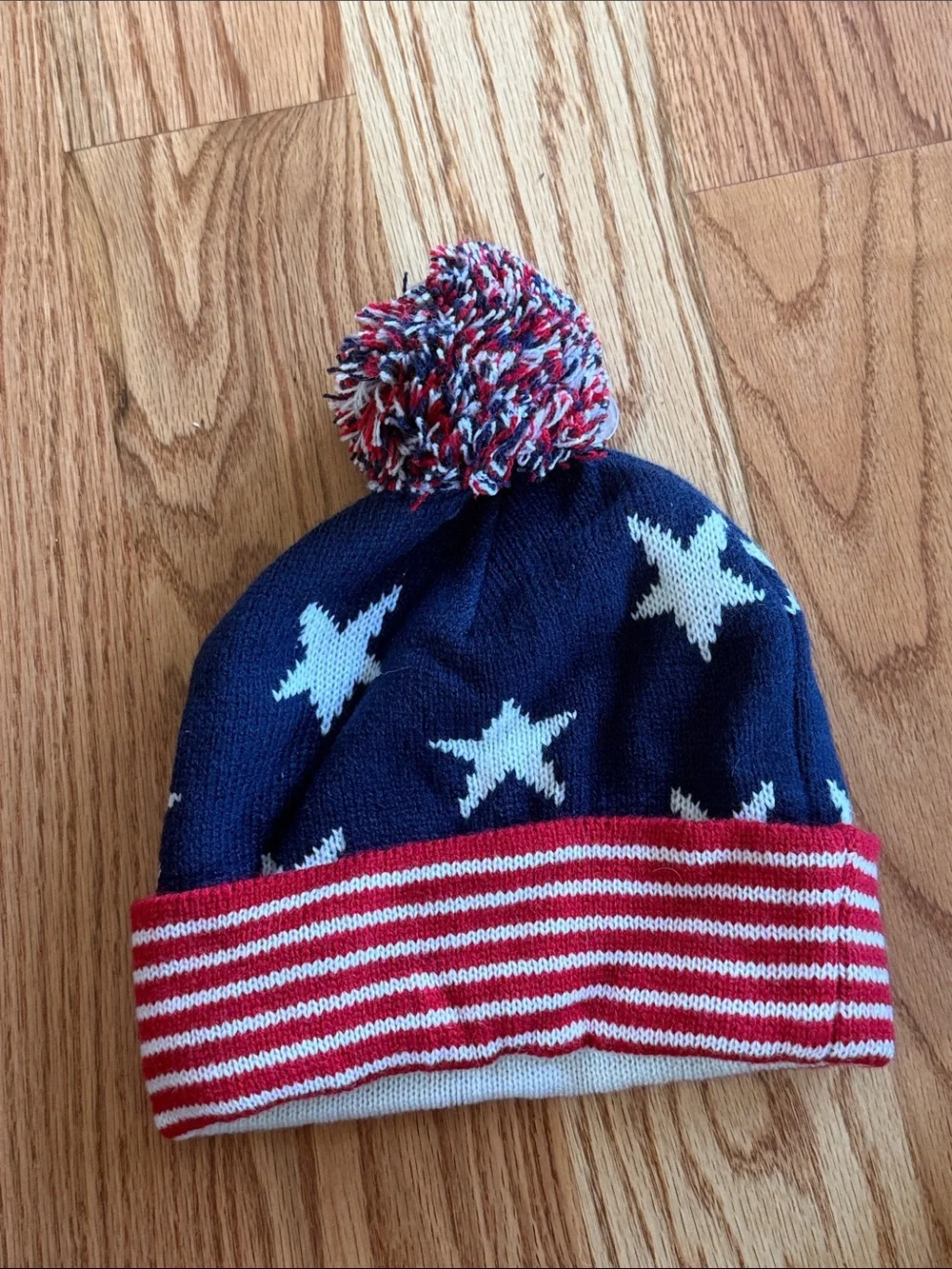 NWT Old Navy Navy, White & Red Star Pom-Pom Beanie American Flag